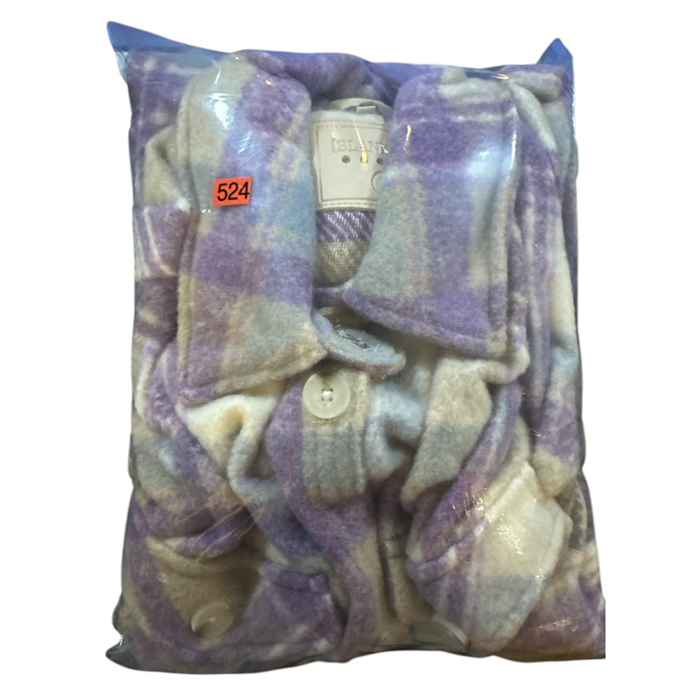 BLANKNYC Plaid Shacket Long Sleeve Shirt Jacket Purple Tan Blue Womens L - Picture 8 of 8